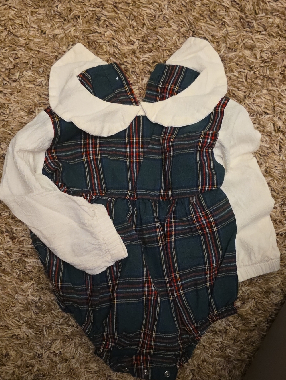 Plaid Bubble Romper with White Peter Pan Collar
